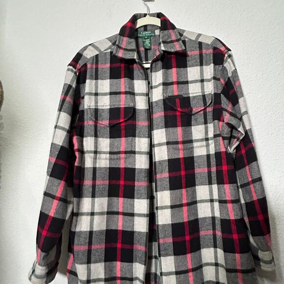 Lauren Ralph Lauren Flannel Plaid Long Sleeve Zip-Up Shacket Size Md / Lg Y2K - Picture 10 of 14
